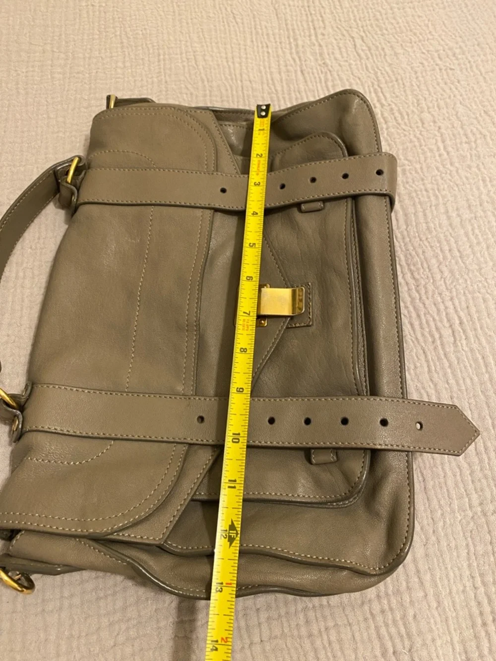 PROENZA SCHOULDER Leather Satchel Handbag in Olive Taupe with Gold Hardware